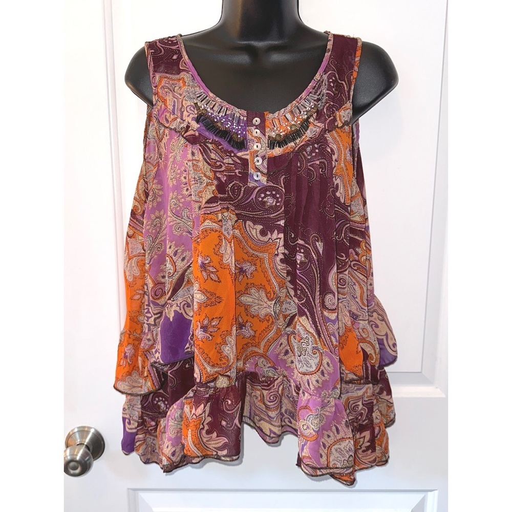 Maurices Studio Y purple and orange paisley layered tank top Medium